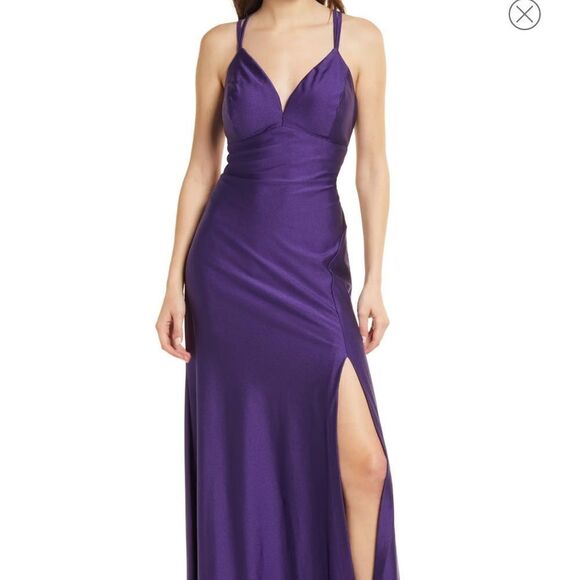 Morgan & Co. Dresses & Skirts - Morgan & Co 11 long purple maxi dress backless strapy stretchy prom party